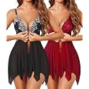 ADOME Lingerie for Women Front Closure Lace Babydoll Chemise with Thong