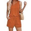 ADOME Rompers for Women Summer Sleeveless Scoop Neck Tank Top Casual Short Jumpsuit Rompers with Pockets