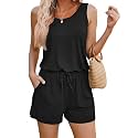 ADOME Rompers for Women Summer Sleeveless Scoop Neck Tank Top Casual Short Jumpsuit Rompers with Pockets