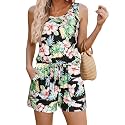 ADOME Rompers for Women Summer Sleeveless Scoop Neck Tank Top Casual Short Jumpsuit Rompers with Pockets