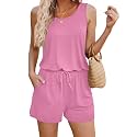 ADOME Rompers for Women Summer Sleeveless Scoop Neck Tank Top Casual Short Jumpsuit Rompers with Pockets