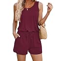 ADOME Rompers for Women Summer Sleeveless Scoop Neck Tank Top Casual Short Jumpsuit Rompers with Pockets