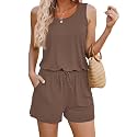 ADOME Rompers for Women Summer Sleeveless Scoop Neck Tank Top Casual Short Jumpsuit Rompers with Pockets