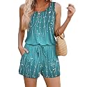 ADOME Rompers for Women Summer Sleeveless Scoop Neck Tank Top Casual Short Jumpsuit Rompers with Pockets