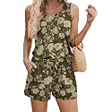 ADOME Rompers for Women Summer Sleeveless Scoop Neck Tank Top Casual Short Jumpsuit Rompers with Pockets