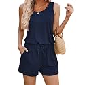 ADOME Rompers for Women Summer Sleeveless Scoop Neck Tank Top Casual Short Jumpsuit Rompers with Pockets