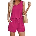 ADOME Rompers for Women Summer Sleeveless Scoop Neck Tank Top Casual Short Jumpsuit Rompers with Pockets