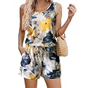 ADOME Rompers for Women Summer Sleeveless Scoop Neck Tank Top Casual Short Jumpsuit Rompers with Pockets