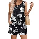 ADOME Rompers for Women Summer Sleeveless Scoop Neck Tank Top Casual Short Jumpsuit Rompers with Pockets