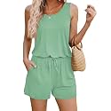 ADOME Rompers for Women Summer Sleeveless Scoop Neck Tank Top Casual Short Jumpsuit Rompers with Pockets