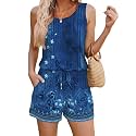ADOME Rompers for Women Summer Sleeveless Scoop Neck Tank Top Casual Short Jumpsuit Rompers with Pockets