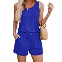 ADOME Rompers for Women Summer Sleeveless Scoop Neck Tank Top Casual Short Jumpsuit Rompers with Pockets