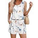 ADOME Rompers for Women Summer Sleeveless Scoop Neck Tank Top Casual Short Jumpsuit Rompers with Pockets