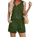 ADOME Rompers for Women Summer Sleeveless Scoop Neck Tank Top Casual Short Jumpsuit Rompers with Pockets