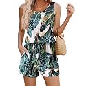 ADOME Rompers for Women Summer Sleeveless Scoop Neck Tank Top Casual Short Jumpsuit Rompers with Pockets