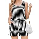 ADOME Rompers for Women Summer Sleeveless Scoop Neck Tank Top Casual Short Jumpsuit Rompers with Pockets