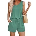 ADOME Rompers for Women Summer Sleeveless Scoop Neck Tank Top Casual Short Jumpsuit Rompers with Pockets