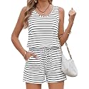 ADOME Rompers for Women Summer Sleeveless Scoop Neck Tank Top Casual Short Jumpsuit Rompers with Pockets