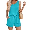 ADOME Rompers for Women Summer Sleeveless Scoop Neck Tank Top Casual Short Jumpsuit Rompers with Pockets