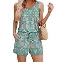 ADOME Rompers for Women Summer Sleeveless Scoop Neck Tank Top Casual Short Jumpsuit Rompers with Pockets