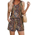 ADOME Rompers for Women Summer Sleeveless Scoop Neck Tank Top Casual Short Jumpsuit Rompers with Pockets
