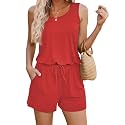 ADOME Rompers for Women Summer Sleeveless Scoop Neck Tank Top Casual Short Jumpsuit Rompers with Pockets