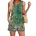 ADOME Rompers for Women Summer Sleeveless Scoop Neck Tank Top Casual Short Jumpsuit Rompers with Pockets