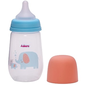 adore skoot wide neck feeding bottle with anti-colic teat 240 ml sky blue
