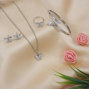 adorn brass rhodium silver jewel set pack of 1
