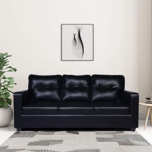 adorn india astor leatherette 3-person sofa black 3 year warranty