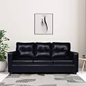 Adorn India Astor Leatherette 3-Person Sofa (Black) (3 Year Warranty)