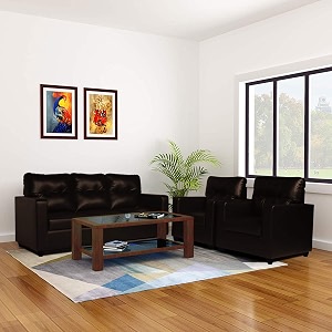 adorn india astor leatherette 311 5 seater sofa set brown 3 year warranty