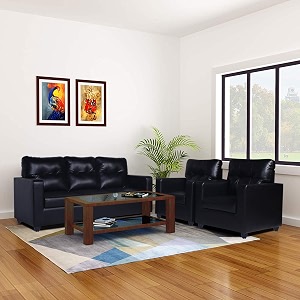 adorn india astor leatherette 311 5 seater sofa set black 3 year warranty