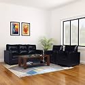 Adorn India Astor Leatherette 3+1+1 5 Seater Sofa Set (Black) (3 Year Warranty)