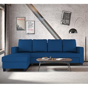 adorn india chandler plain l shape 6 seater sofa set lhs blue 3 year warranty
