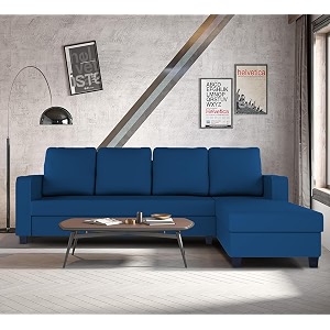 adorn india chandler plain l shape 6 seater sofa set rhs blue 3 year warranty