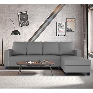 adorn india chandler plain l shape 6 seater sofa set rhs grey 3 year warranty