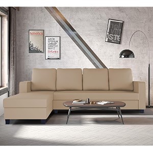 adorn india chandler plain l shape 6 seater sofa set lhs beige 3 year warranty