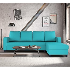 adorn india chandler plain l shape 6 seater sofa set rhs aqua blue 3 year warranty