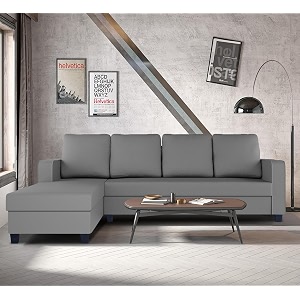 adorn india chandler plain l shape 6 seater sofa set lhs grey 3 year warranty
