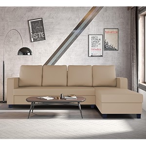 adorn india chandler plain l shape 6 seater sofa set rhs beige 3 year warranty