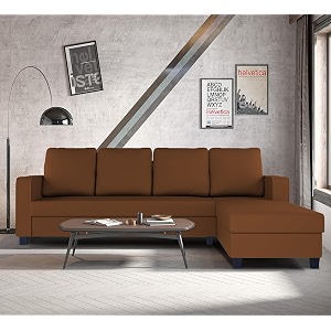 adorn india chandler plain l shape 6 seater sofa set rhs brown 3 year warranty