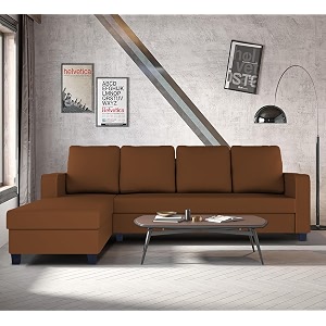 adorn india chandler plain l shape 6 seater sofa set lhs brown 3 year warranty