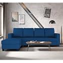 Adorn India Chandler Plain L Shape 6 Seater Sofa Set Lhs (Blue) (3 Year Warranty)