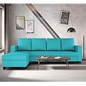 Adorn India Chandler Plain L Shape 6 Seater Sofa Set Lhs (Aqua Blue) (3 Year Warranty)