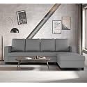 Adorn India Chandler Plain L Shape 6 Seater Sofa Set RHS (Grey) (3 Year Warranty)