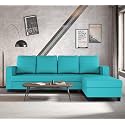 Adorn India Chandler Plain L Shape 6 Seater Sofa Set RHS (Aqua Blue) (3 Year Warranty)