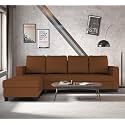 Adorn India Chandler Plain L Shape 6 Seater Sofa Set Lhs (Brown) (3 Year Warranty)