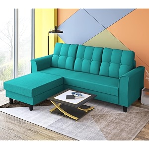 adorn india maddox tufted l shape 4 seater sofa set aqua blue 3 year warranty