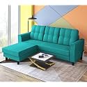 Adorn India Maddox Tufted L Shape 4 Seater Sofa Set (Aqua Blue) (3 Year Warranty)